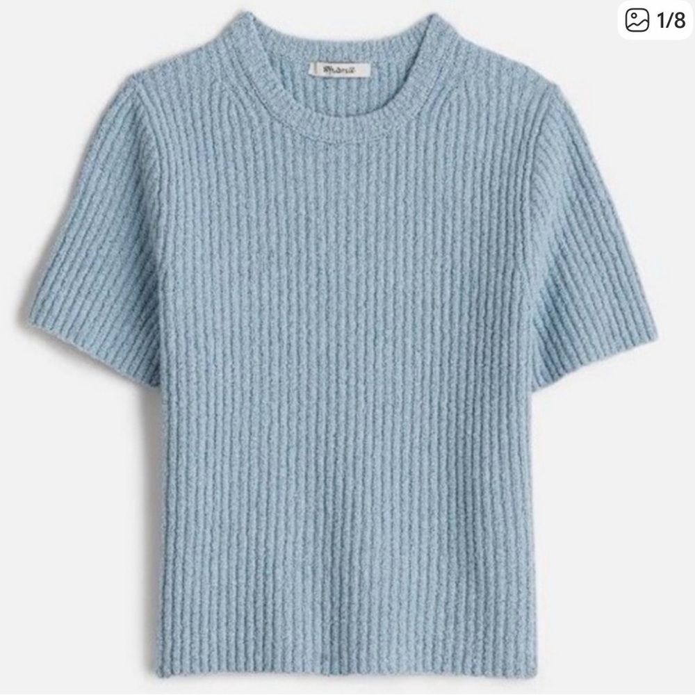 Madewell Light Blue Ribbed Short-Sleeve Crewneck Sweater